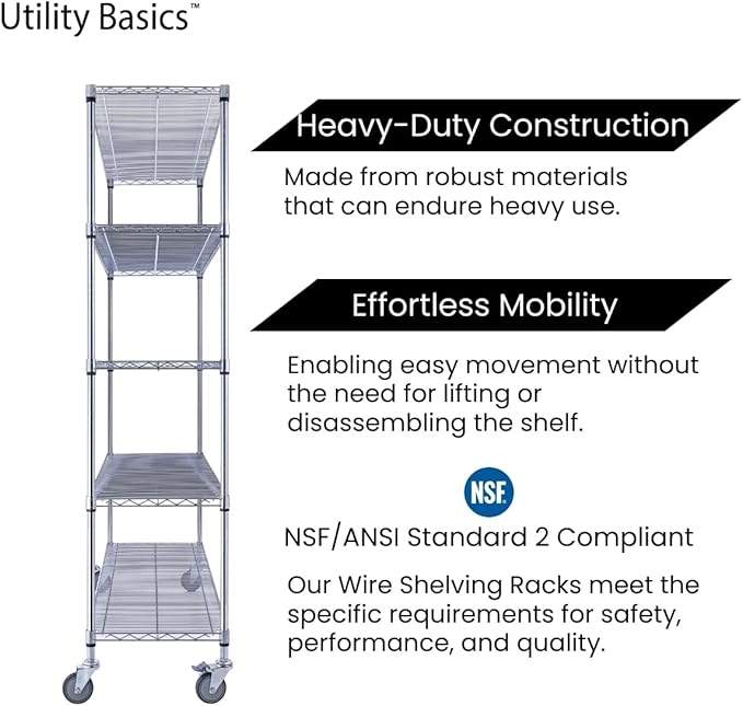 60"x18"x72" Chrome Premium Metal Steel Wire Shelving 4-Tier NSF 3200 LBS MAX Capacity Heavy Duty Storage Rack for Garages, Commercial Spaces, Hospitals, & Schools w/Premium Wheels-CasaMuseHome