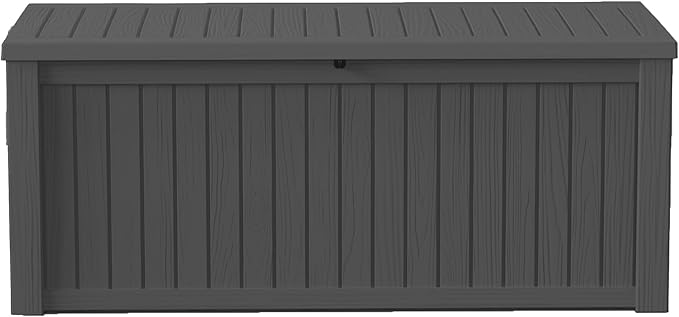 150Gal Outdoor Deck Box Waterproof, Lager Patio Storage Box Indoor and Outdoor Use, Lockable Resin Storage Bin for Patio Furniture Cushions Garden Tools, Package Delivery,UV Resistant-Black-CasaMuseHome