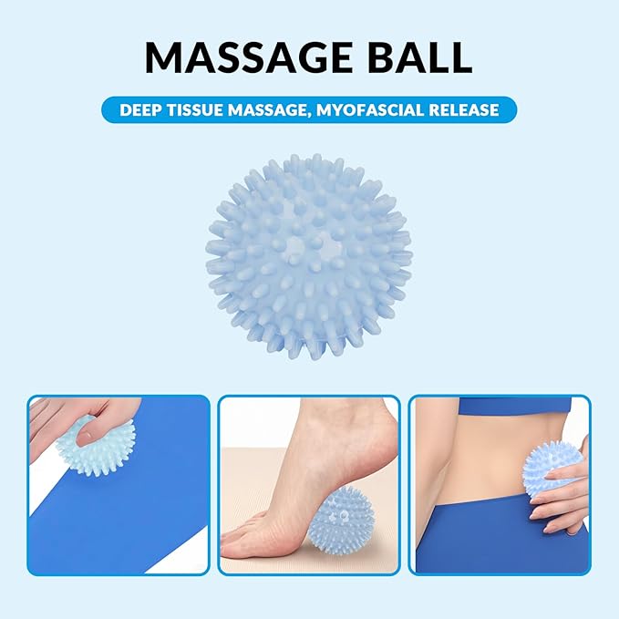 7 in 1 Foam Roller,Products Include Foam shafts,Muscle Roller Bars,Leg Massagers,Fascia Balls,Stretch Bands,8-Shaped Resistance Bands,are Used for Full-Body Relax,Yoga(White Pink Blue) (Blue)-CasaMuseHome