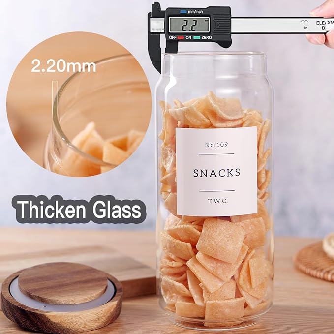 3 Set Glass Pantry Storage Jars with Acacia Airtight Lid - 35oz Thicken Glass Kitchen Canisters with 132 Pantry Labels - Clear Food Storage Containers with Wood Lid for Tea,Sugar,Cookie,Pasta-CasaMuseHome