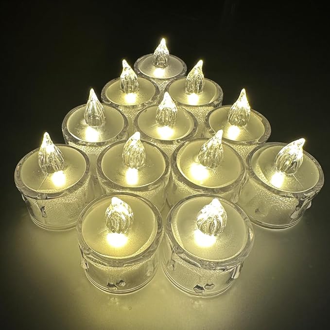 24-Pack Crystal Flameless Tea Lights – Battery Operated LED Candles with Realistic Flicker for Easter Decorations, Wedding Centerpieces, Halloween Party & Holiday Gift Box (Set of 24)-CasaMuseHome