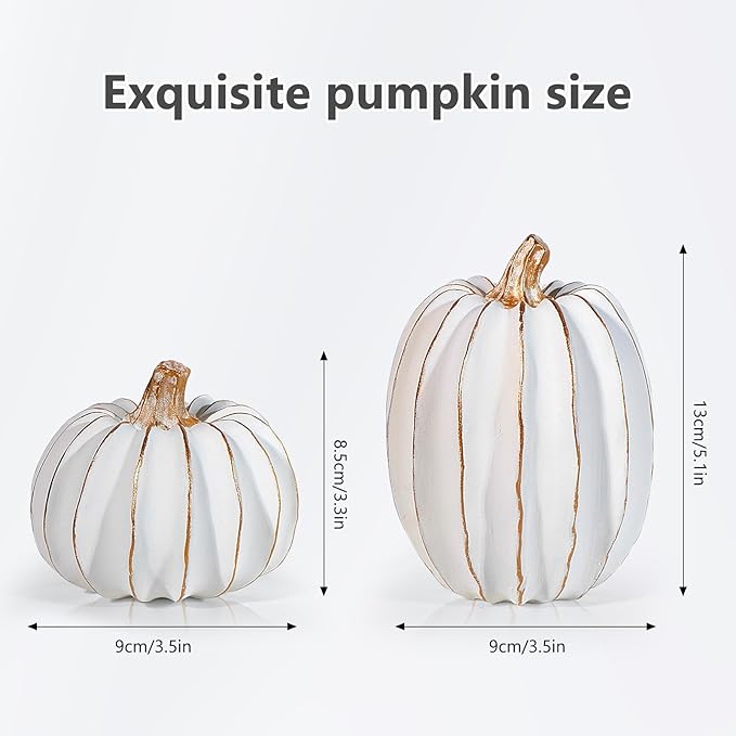 2Pcs Halloween Pumpkin Artificial Resin Pumpkins Decor for Mantel Harvest Autumn Tabletop Decoration Gold Fall Pumpkin Decorations Thanksgiving Table Centerpieces (Set C, ONE Size)-CasaMuseHome