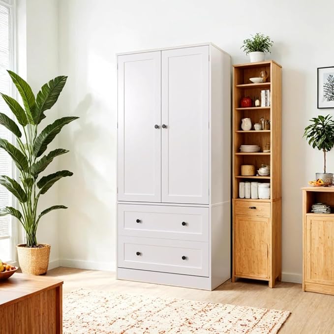 64.2" Tall White Kitchen Pantry, Storage Cabinet with Doors and Drawers, Freestanding Wooden Organizer for Kitchen, Dining Room-CasaMuseHome