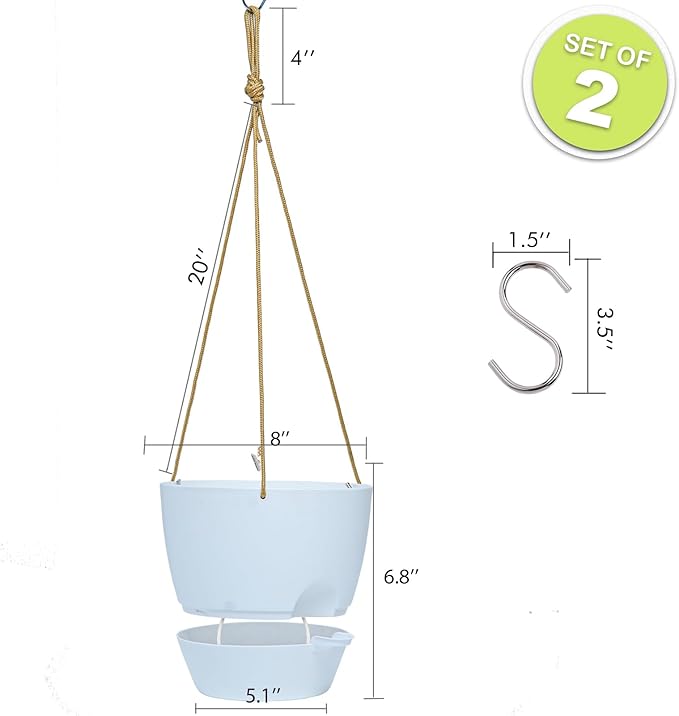 8 inch Hanging Planters, 2 Pack Self Watering Hanging Pots with 20oZ Deep Reservoir for Indoor Outdoor Plants Flowers, White-CasaMuseHome