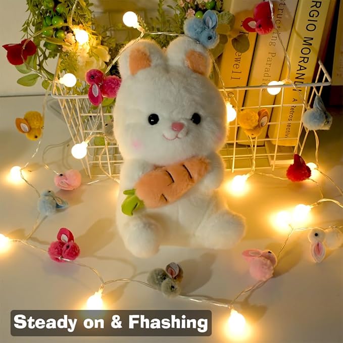 9.85Ft Easter Decor String Lights with Timer 20 Rabbit Shaped Pompoms 20 Ball LED Garland Battery Operated Easter Decorations Bunny Lights for Home Party Kids Room Bedroom Birthday Wedding Indoor-CasaMuseHome