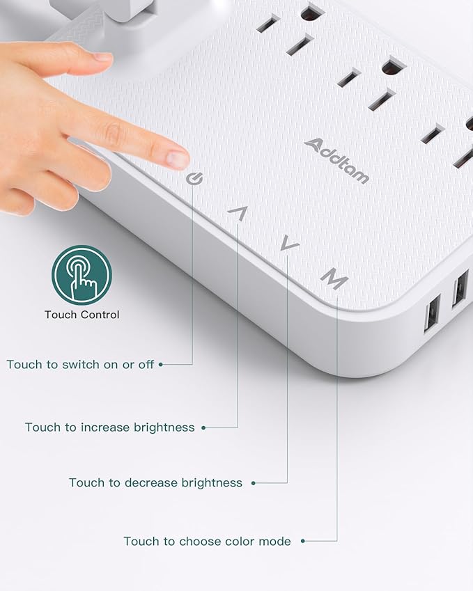 Addtam LED Desk Lamp, Power Strip with 3 Outlets 4 USB Charging Ports(2 USBC), 4 Modes 5 Level Brightness Touch Lamp, Small Desk Lamp for Home Office College Dorm Room Essentials, White-CasaMuseHome