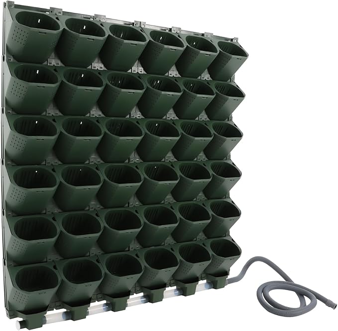 36 Pockets Hanging Planter Bags, Vertical Wall Mounted Plant Planting Grow Bags, Stackable Wall Planter with Timer, Self Watering Hanging Planters for Outdoor Indoor Garden-Green-CasaMuseHome