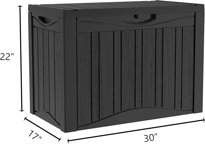 45 Gallon Lockable Resin Deck Box, Waterproof & UV-Resistant Outdoor Storage Box for Outdoor Cushion Storage, Garden Tools & Pool Accessories Storage, Black-CasaMuseHome