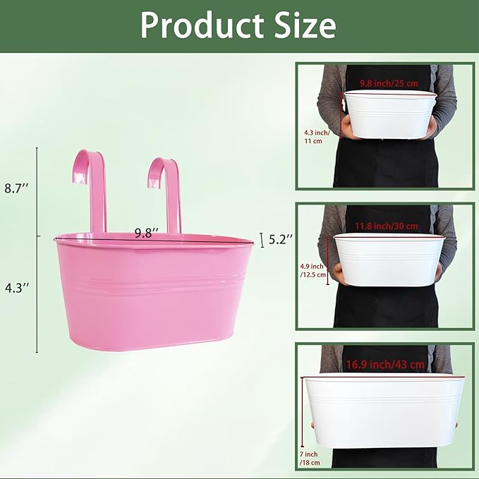 8 Pack Hanging Planters 10", Colorful Metal Bacony Railing Planter for Outdoor Decor, Countryside Fence Pot Flower Bucket for Rails Patio Garden, Plant Pot for Herb (Multi-Color, 8Pcs)-CasaMuseHome