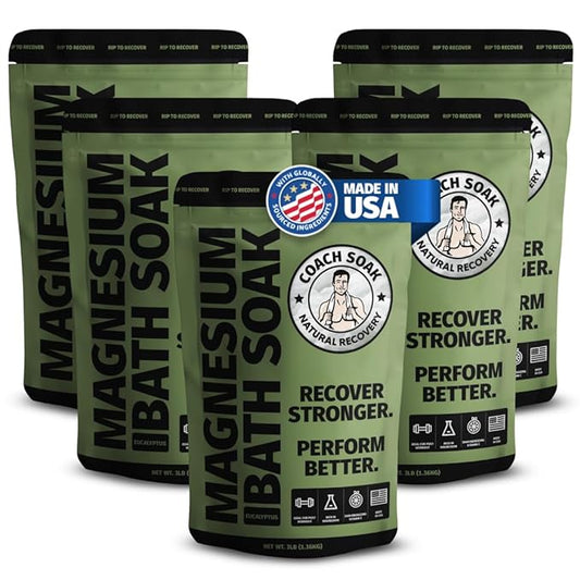 5 Pack Bundle: Coach Soak Recovery Bath Soak, Epsom Salt Bulk, Bath Salts Bulk, 5 Pack Bundle, Total of 15 Pounds (Eucalyptus Tea Tree)-CasaMuseHome