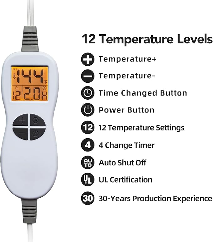 26" x 35" Flannel Neck&Shoulder&Back Heating Pad with 12 Temperature Settings&Countdown Timer, Pain Relief for Back/Neck/Shoulders/Menstrual Pain, Christmas Gifts for Women Men Mom Dad(Light Grey)-CasaMuseHome