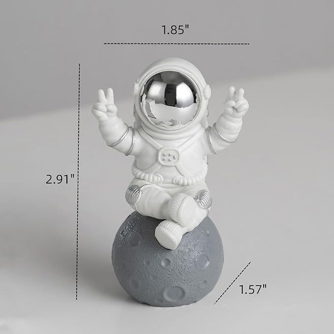 3 Pcs Silver White Astronaut Statues Set, Spaceman Sculpture Figurines Home Ornament Cake Toppers Gift-CasaMuseHome