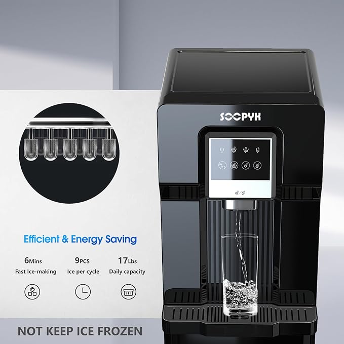 2 in 1 Bottom Load Water Cooler Dispenser with Ice Maker for 3 Gallon Bottle 17lbs Daily Capacity (NO HOT Water) Black-CasaMuseHome