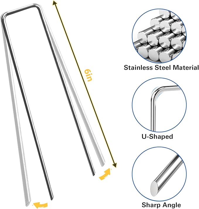 6 Inch Landscape Staples, More Thicker Heavy Duty 8 Gauge Galvanized Landscape Stakes, 125 Packs Garden Staples for Lawns, Weed Barriers, and Landscape Fabrics, Irrigation Hose, Tent Pegs ﻿-CasaMuseHome