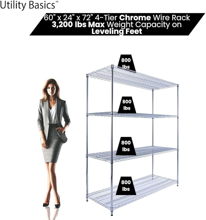 60"x24"x72" PREMIUM METAL STEEL 4-Tier Wire Shelving NSF 3200 LBS MAX Capacity Heavy Duty Storage Rack for Hospitals, Schools, Commercial Spaces, and Garages w/PREMIUM Wheels-CasaMuseHome