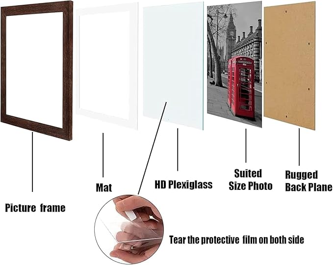 8x10 Picture Frame Set of 6, Display Pictures 5x7 with Mat or 8x10 Without Mat for Wall Mounting, Rustic Brown-CasaMuseHome