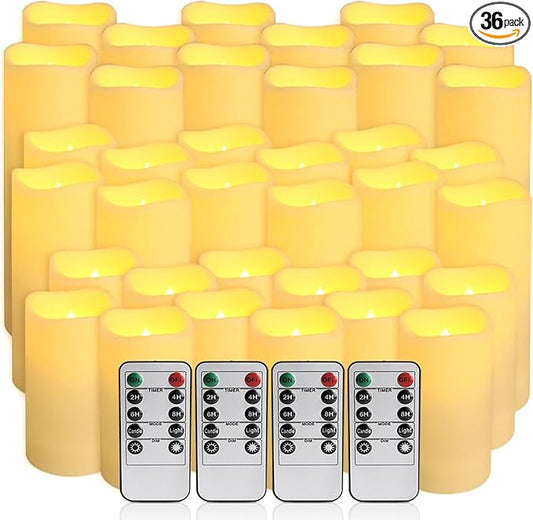 36-Pack Flickering Flameless Candles with Remote Control - LED Fake Candle Perfect for Wedding,Outdoor,Table,Halloween,Christmas Decor - Create a Magical Ambiance Effortlessly(Three Sizes)-CasaMuseHome