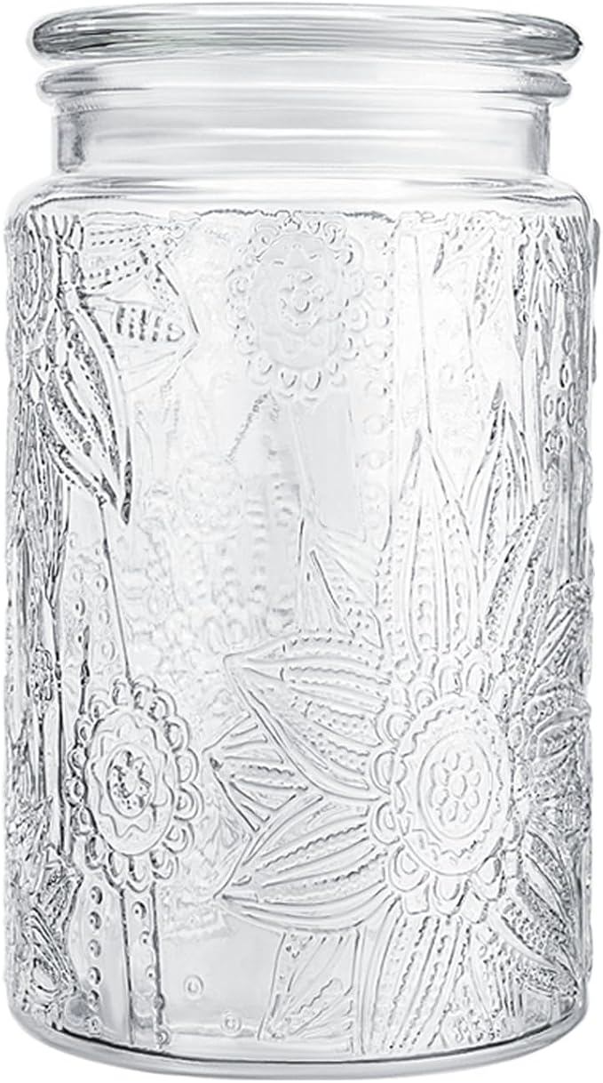 32oz Vintage Glass Jar With Lid, Glass Storage Containers, Airtight Kitchen Storage Containers For Sugar, Coffee, Tea, Spice, Flour, Candy Cookie, Pasta, Cereal, Cute Decorative Jars-CasaMuseHome