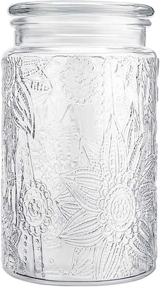 32oz Vintage Glass Jar With Lid, Glass Storage Containers, Airtight Kitchen Storage Containers For Sugar, Coffee, Tea, Spice, Flour, Candy Cookie, Pasta, Cereal, Cute Decorative Jars-CasaMuseHome