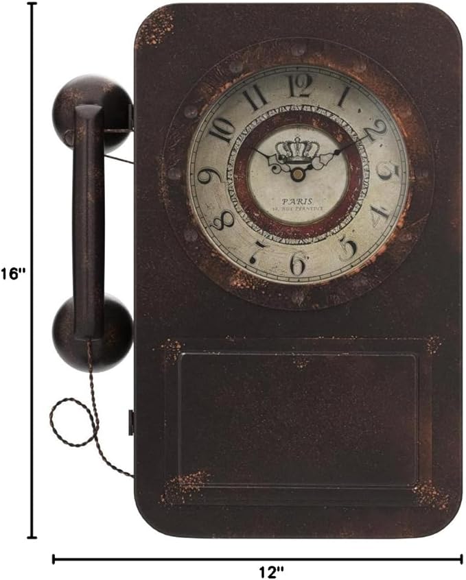 Abdurey Retro Old Telephone Wall Clock with Hidden Safe, Battery Operated Quartz Metal Wall Clocks, Large Rectangular Vintage Decor Clocks, for Farmhouse, Living Room(16" H x 12" W x 4" D)-CasaMuseHome