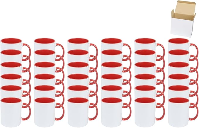 11oz White Ceramic Sublimation Coffee Mug in White Gift Box, Red, Case of 36-CasaMuseHome