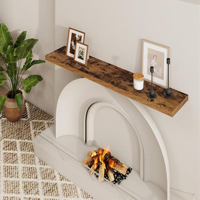 48 inch Floating Shelves for Wall Large Wall Mounted Shelves with Invisible Brackets, Brown Long Shelves for Bathroom, Living Room, Kitchen, Office, 48x9.1 inch deep Set of 2-CasaMuseHome