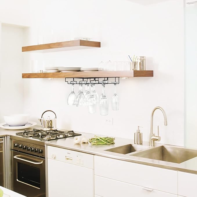 4 Rows Wine Glass Rack Under Cabinet Hanging Stemware Wine Glass Holder Under Shelf Wire Wine Glasses Racks Hanger for Bar, Kitchen (1, 4 Rows)-CasaMuseHome