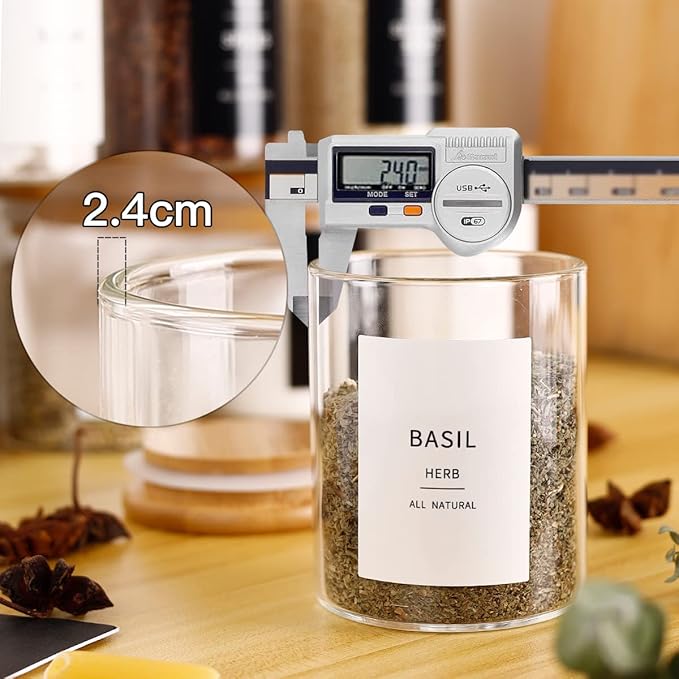 12 Pcs Glass Spice Jars With 296 Spice Labels Preprinted of White and Black Color- 6oz Thicken(2.4mm) Spice Containers With Bamboo Airtight Lids - Empty Small Herb Seasoning Jars-CasaMuseHome