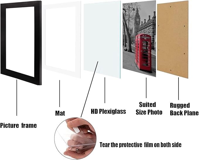 12x12 Picture Frame Set of 6, Display Pictures 8x8 with Mat or 12x12 Without Mat for Wall Mounting,Black-CasaMuseHome