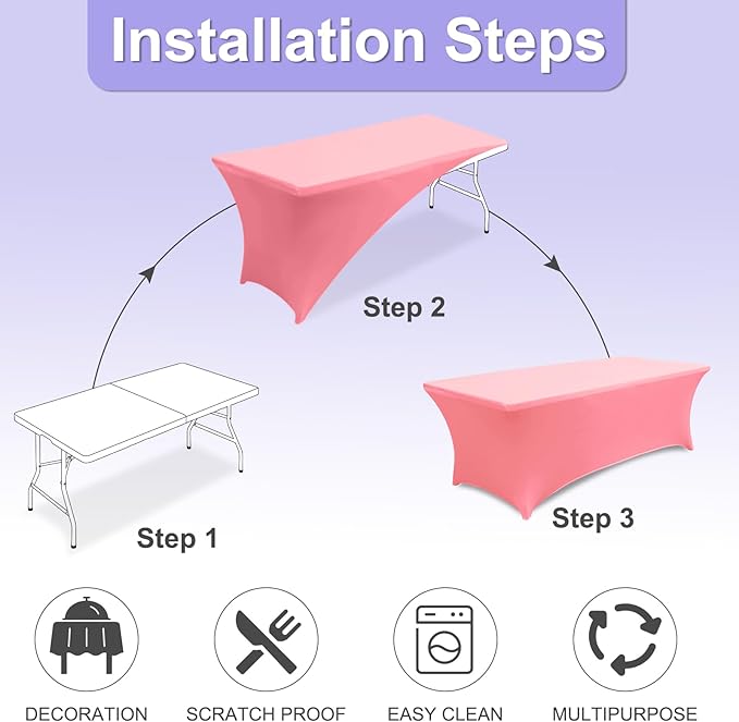 ABCCANOPY 5 FT Pink Spandex Table Cover Stretch Fitted Wrinkle Resistant Tablecloth Reuse for Rectangular Folding Table Patry Event Wedding Banquet Protector-CasaMuseHome
