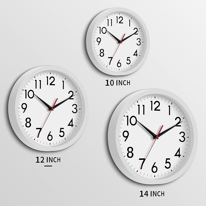 12 Inch Wall Clock Battery Operated Silent Non Ticking Analog Modern Decorative for Office Kitchen Outdoor Living Room Classroom Bedroom Bathroom School(White)-CasaMuseHome