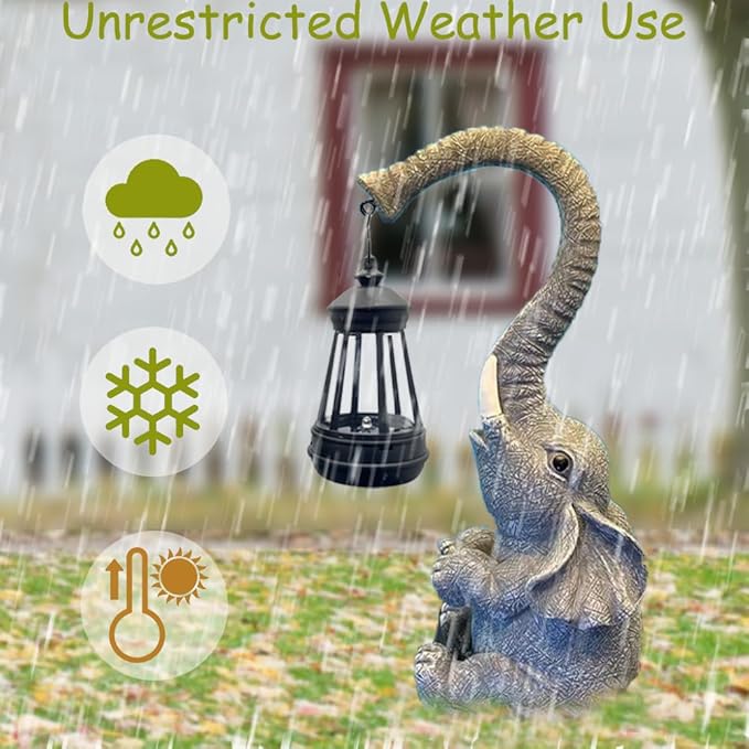 10.6 Inch Statue Elephant with Solar Outdoor Lights for Garden Decor，Lucky Present with Appeal for Birthdays(Man and Women and Family)，Unique Housewarming Presents and Yard Decor. (Gray)-CasaMuseHome