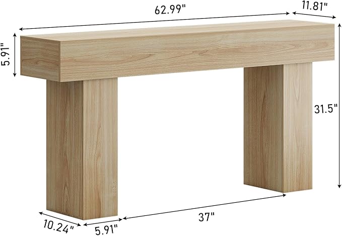 63 Inch Long Console Table for Entryway, Farmhouse Wood Rectangular Sofa Table Behind Couch Table, Narrow Entryway Table for Living Room, Entrance, Hallway, Foyer, Easy Assembly (Natural)-CasaMuseHome