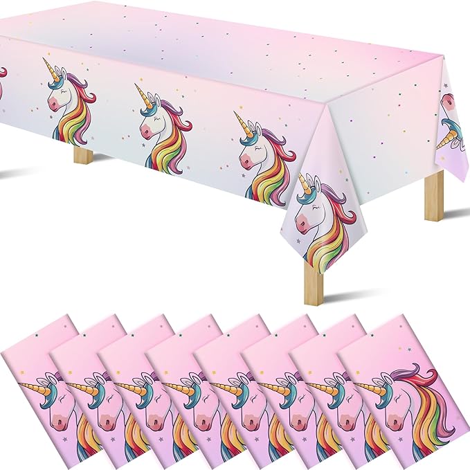 8Pcs Unicorn Tablecloths for Birthday Party, Unicorn Plastic Table Cover Disposable Party Table Cloths, unicórnio Festa Supplies for Baby Shower and Birthday Decoration for Girls (54'' x 108'')-CasaMuseHome