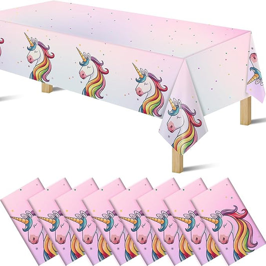8Pcs Unicorn Tablecloths for Birthday Party, Unicorn Plastic Table Cover Disposable Party Table Cloths, unicórnio Festa Supplies for Baby Shower and Birthday Decoration for Girls (54'' x 108'')-CasaMuseHome