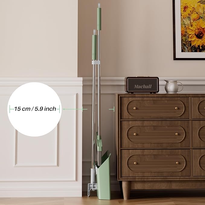 JOYMOOP Dark Teal Green Broom and Dustpan Set with 56” Handle, Upright Angle with Comb Teeth for Pet Hair and Hardwood Floors-CasaMuseHome