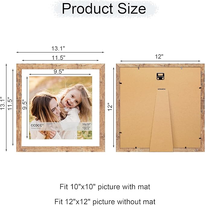 12x12 Picture Frame Set of 4, 12 x 12 Wood Photo Frames with Mat for 10x10 or 30x30cm Diamond Painting Art, Wooden Frame with Real Glass Cover for Wall and Tabletop Display,Brown-CasaMuseHome
