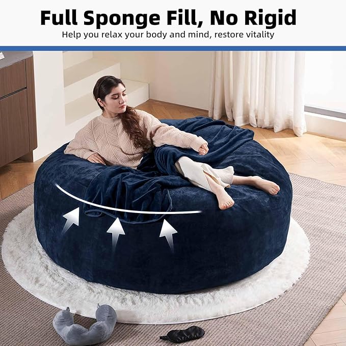 6FT,Oversized Bean Bag Chairs for Adults,Giant beanbag with Filler Included，Fluffy Memory Foam,Soft and Comfy Corduroy Fabric,Gaming Chairs Suitable for Living Room and Bedroom (Blue, 6 Foot)-CasaMuseHome