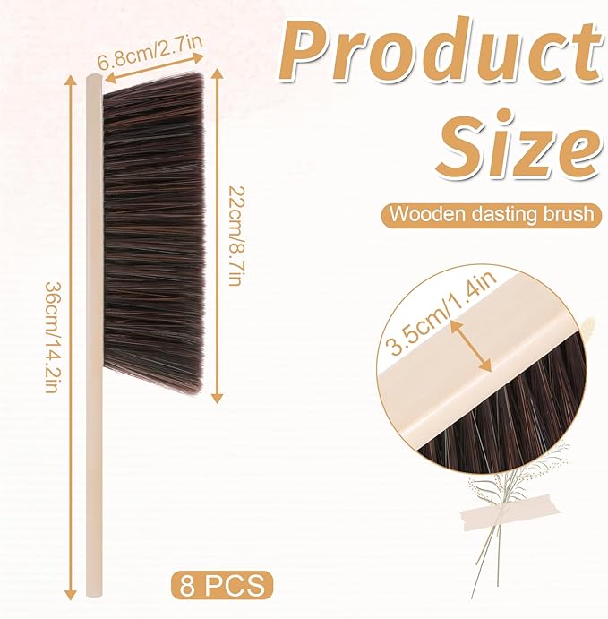 8 Pieces Woooden Dust Brush Hand Broom Bulk Bench Brush with Long Wood Handle Soft Bristle Whisk Broom for Counter Bed Sofa Bench Car Fireplace Clothes Household Cleaning-CasaMuseHome