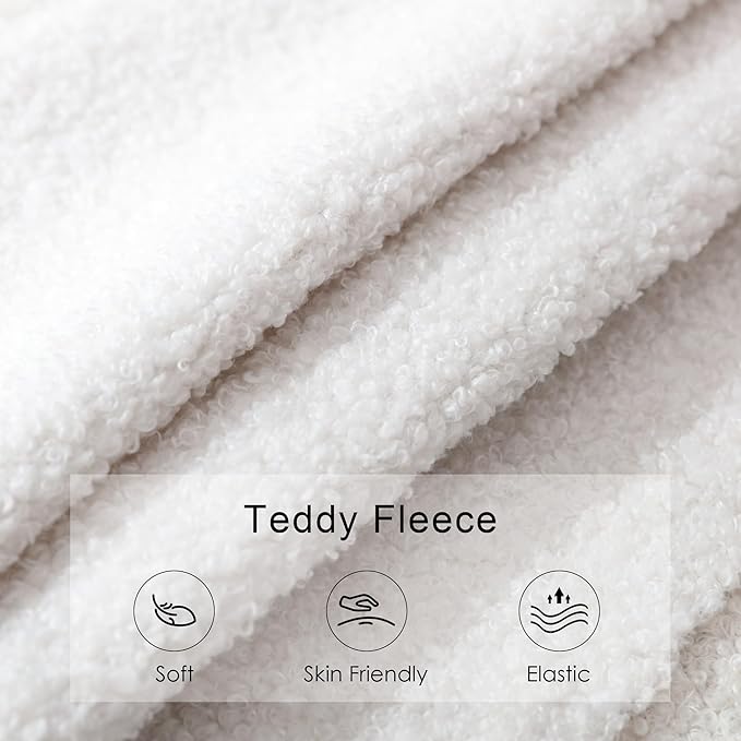 43.3" Bedroom Bench, Upholstered Entryway Bench, Modern End of Bed Ottoman with Solid Wood Legs and Adjustable Foot Pegs for Entryway, Dining Room and Living Room (White Teddy)-CasaMuseHome