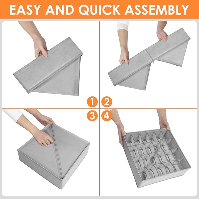 6 Pack Sock Underwear Drawer Organizer Dividers, 58 Cell Foldable Fabric Dresser Closet Organizers and Storage Bins for Clothing, Baby Clothes, Bra, Panty, Scarf, Ties (Grey)-CasaMuseHome