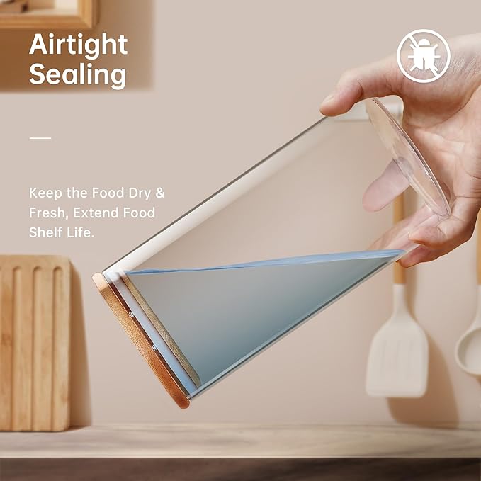 45oz - 3 Pack Glass Jars with Bamboo Lids, Glass Pantry Storage Containers with Airtight Lids, Round Air Tigh Food Storage Canisters for Cereal, Pasta, Flour, Sugar, Rice, Best for Kitchen Organizer-CasaMuseHome