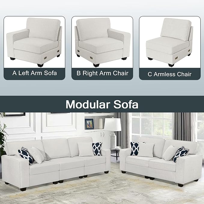 L Lengend Vansen Modular Sectional Sofa U Shaped Couch with Ottoman Modern Reversible Corner Sectional Couch for Living Room (Cream, 2+3)-CasaMuseHome