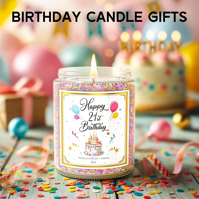 21st Birthday Candles Gifts for Women- 9 oz Happy Birthday Candle with Vanilla Birthday Cake Scent, Gifts for Women & Men, Friendship Ideas-CasaMuseHome