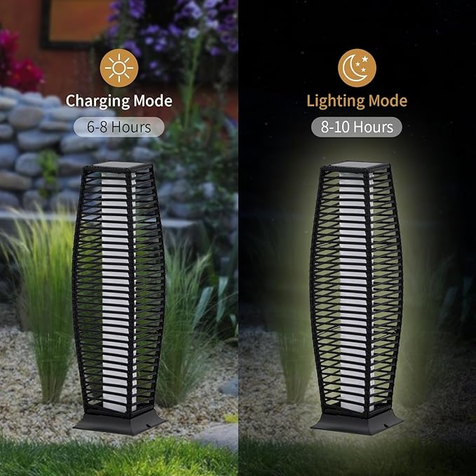 2 Pieces Outdoor Floor Lamp Weather-Resistant Outdoor Wicker Light Solar Powered Lantern Deck Lights for Patio Yard Garden-CasaMuseHome
