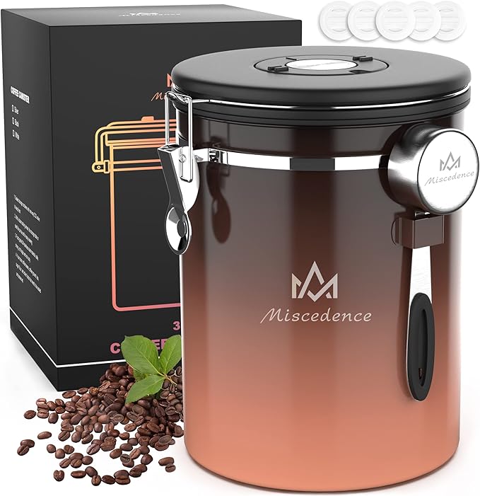 35OZ Coffee Canister for ground coffee with Date Tracker,copper color 304 Stainless Steel Kitchen Food Airtight storage container for Coffee Beans or Grounds, Tea, Sugar(35oz-Gradient)-CasaMuseHome
