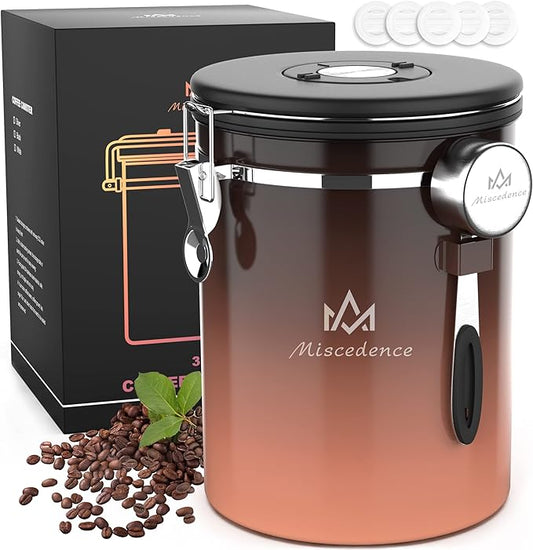 35OZ Coffee Canister for ground coffee with Date Tracker,copper color 304 Stainless Steel Kitchen Food Airtight storage container for Coffee Beans or Grounds, Tea, Sugar(35oz-Gradient)-CasaMuseHome