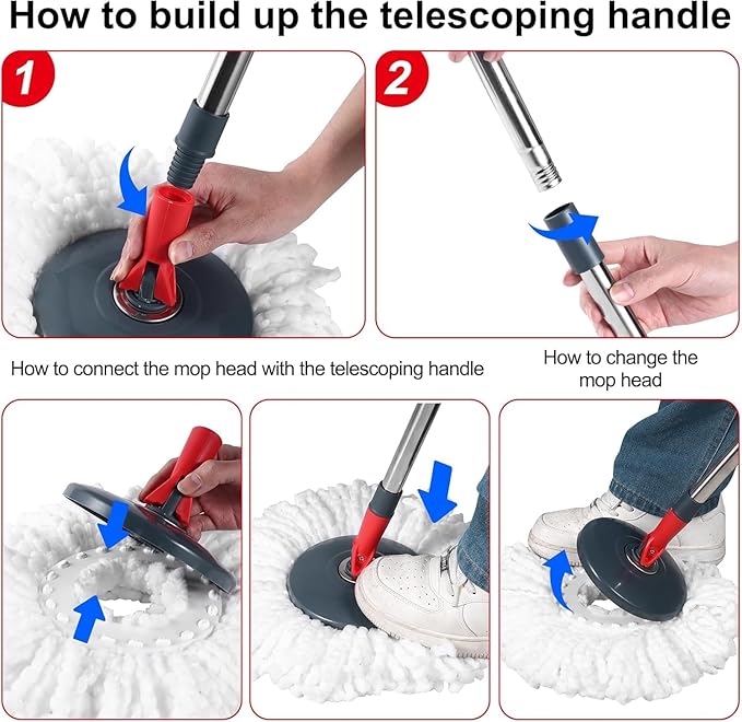 360° Spin Mop and Bucket Set Cleaning System,Mop and Bucket with Wringer Set for Home,Wet Dust Mop for Floor Cleaning with 4 Mop Heads-CasaMuseHome