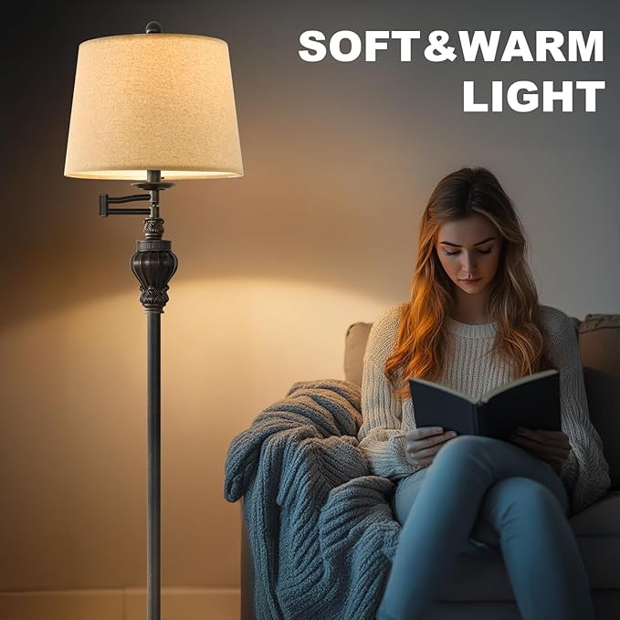 61" Vintage Floor Lamp with 350° Adjustable Swing Arm, Standing Lamp for Bedroom Living Room Bedside Nightstand Retro Farmhouse Mid Century Lamp Light Home Décor Office Gifts-CasaMuseHome