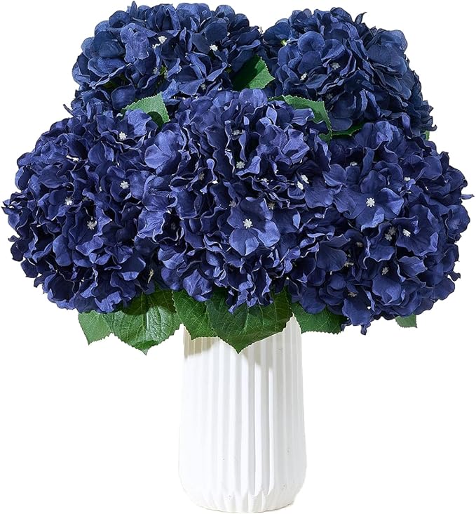 8Pcs Navy Blue Fake Flowers Silk Hydrangea Artificial Flowers Bouquets Faux Hydrangea Stems for Home Table Centerpieces Wedding Party Decoration-CasaMuseHome